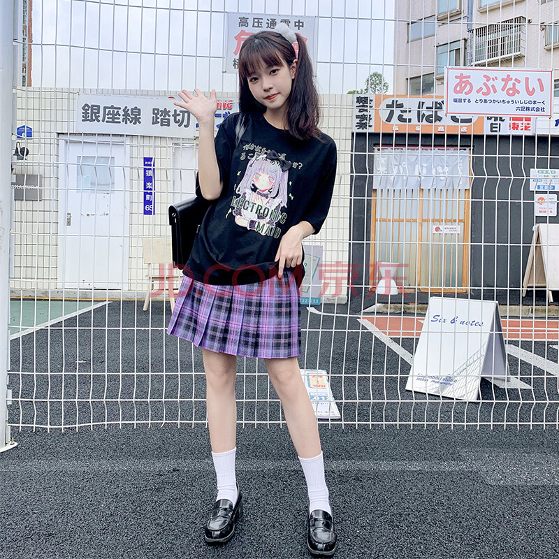 【啦啦酱jk】禁忌救赎 原创jk制服裙格裙 夏季辣妹风紫格半身裙皮扣褶