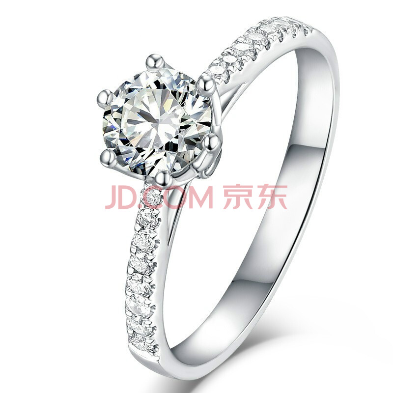 老凤祥同款18k求婚钻石戒指女60分80分砖戒1克拉白金六爪钻戒 i-j/淡