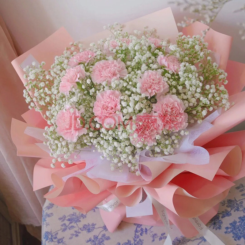 【温暖】11朵粉色康乃馨满天星花束