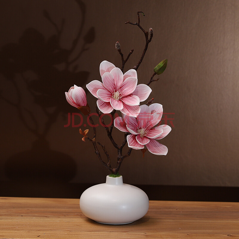 摆件植物假花束餐桌花桌上摆件小摆件精致仿真玉兰花套装陶瓷花瓶桌面