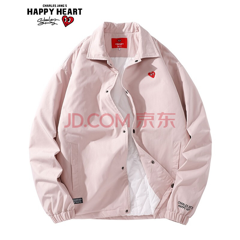 HAPPY HEART 查尔斯桃心 棉服男女情侣款 爱心Logo基础休闲夹棉加厚棉服外套 男女同款 粉红 L