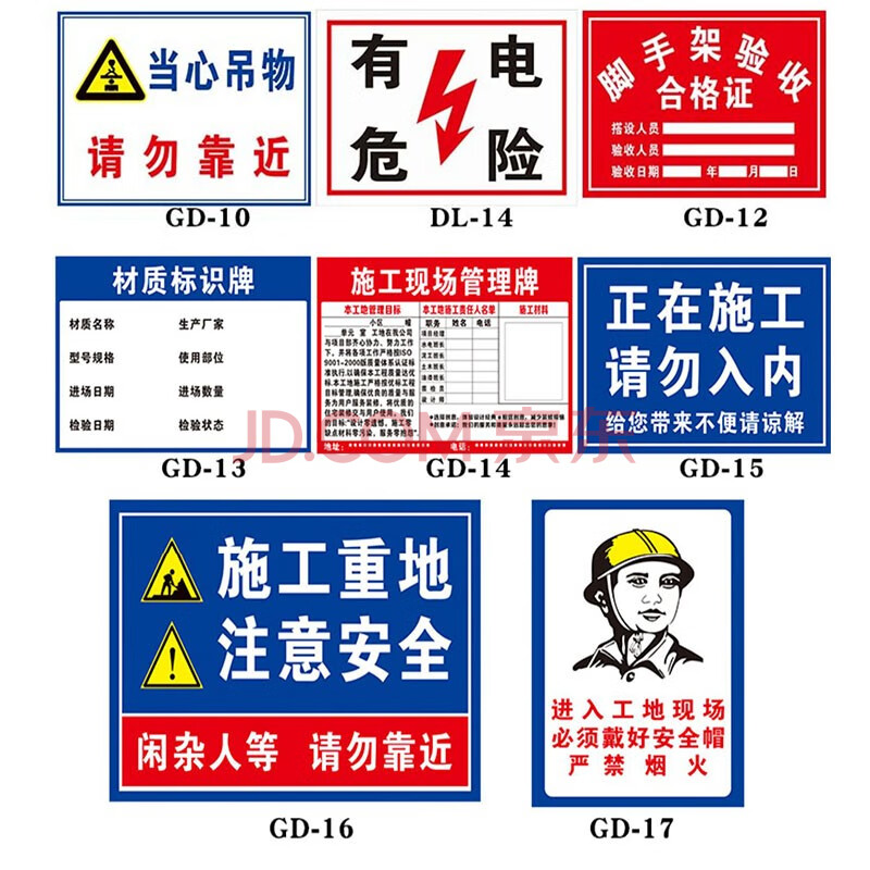 工地安全标识牌 施工标识牌安全警告标志 机械危险注意安全戴安全帽