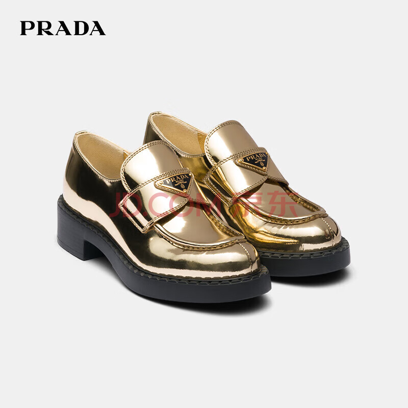 普拉达（PRADA）女士金属质感皮革乐福鞋 1D246MFB050-3AU1-F0522铂金色36