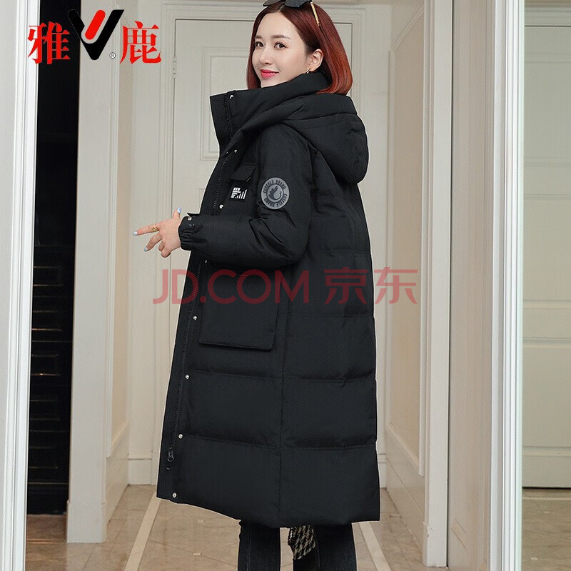 雅鹿 羽绒服女中长款冬季2021年防寒长过膝加厚保暖工装可脱卸帽时尚