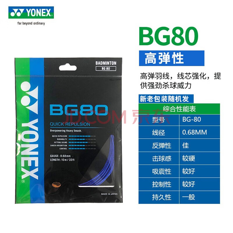 yonex尤尼克斯羽毛球线yy球拍网线ng/bg65/80/98单条装 bg80 品蓝