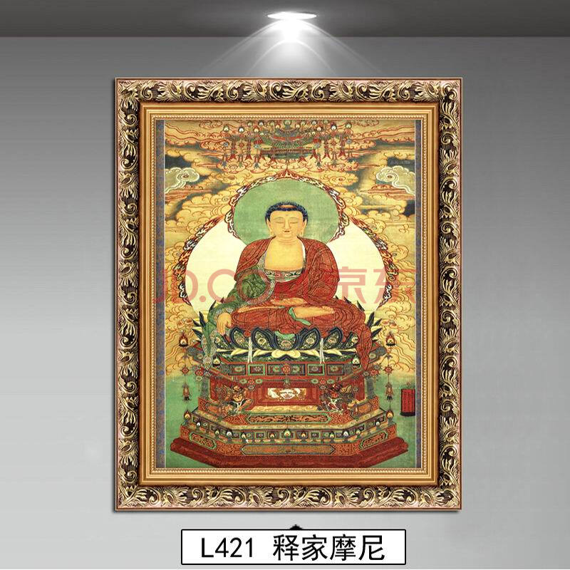 结缘阿弥陀佛菩提树下释迦牟尼佛菩萨华严三圣挂画油画佛像画像竖