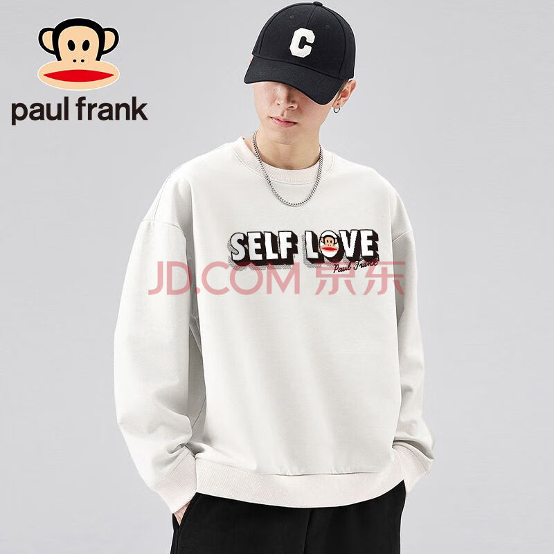 大嘴猴（paul frank）长袖卫衣男士2023秋季字母印花休闲圆领上衣男白色L