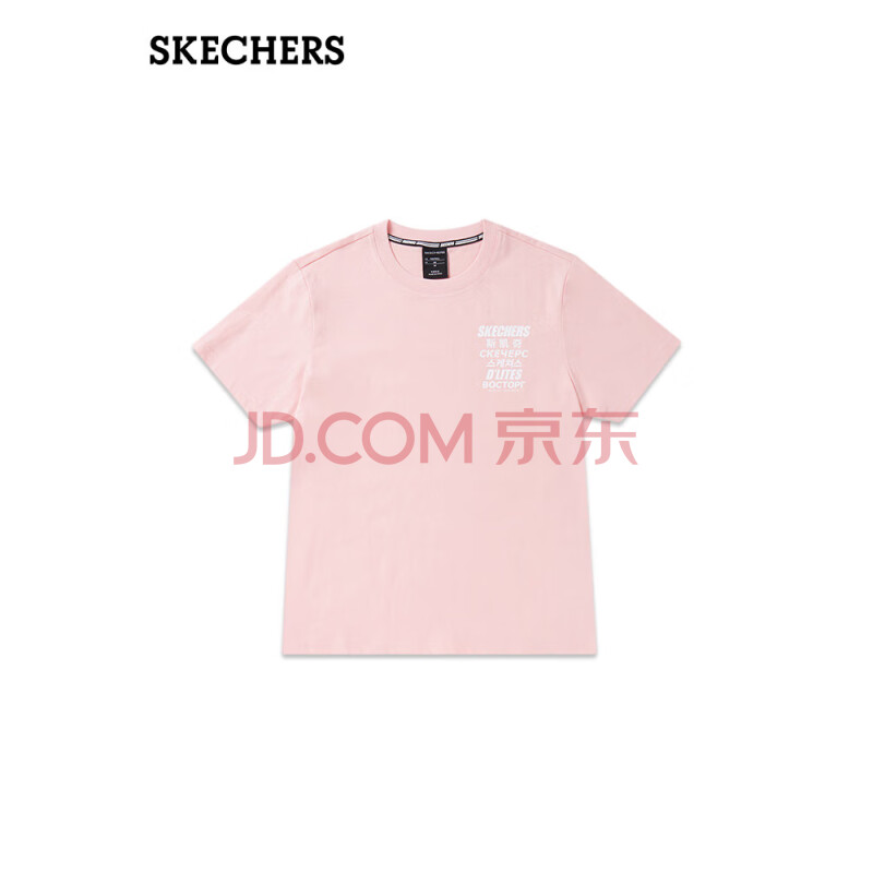 斯凯奇（Skechers）夏女子运动圆领打底衫字母印花休闲针织T恤舒适弹力短袖L319W064