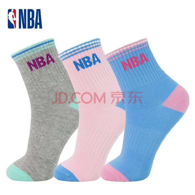 NBA袜子女士时尚四季休闲运动袜无骨棉袜精梳棉训练跑步篮球袜3双装