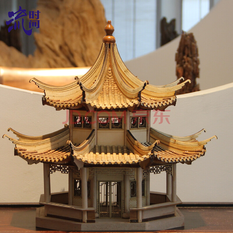 中国古建筑木模型定制中式古代木质拼装建筑成品模型摆件 八角亭 380*