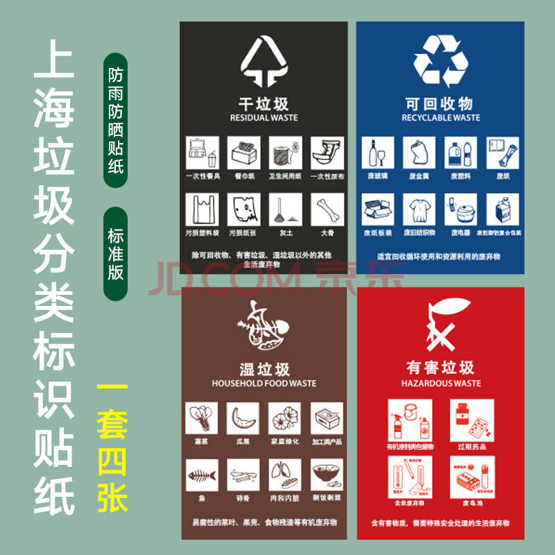 苏州张家港全国各地生活垃圾分类标识贴 易腐垃圾 有害垃圾可回收物