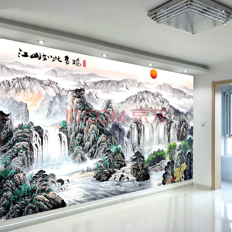 梵帝欧 办公室会客厅壁纸电视背景墙壁画新中式鸿运当头山水画5d立体