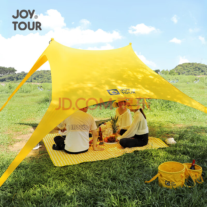 JOYTOUR 户外莱卡连体式天幕露营野餐防水防雨防晒遮阳布棚野炊装备用品便携凉棚  210*200双杆