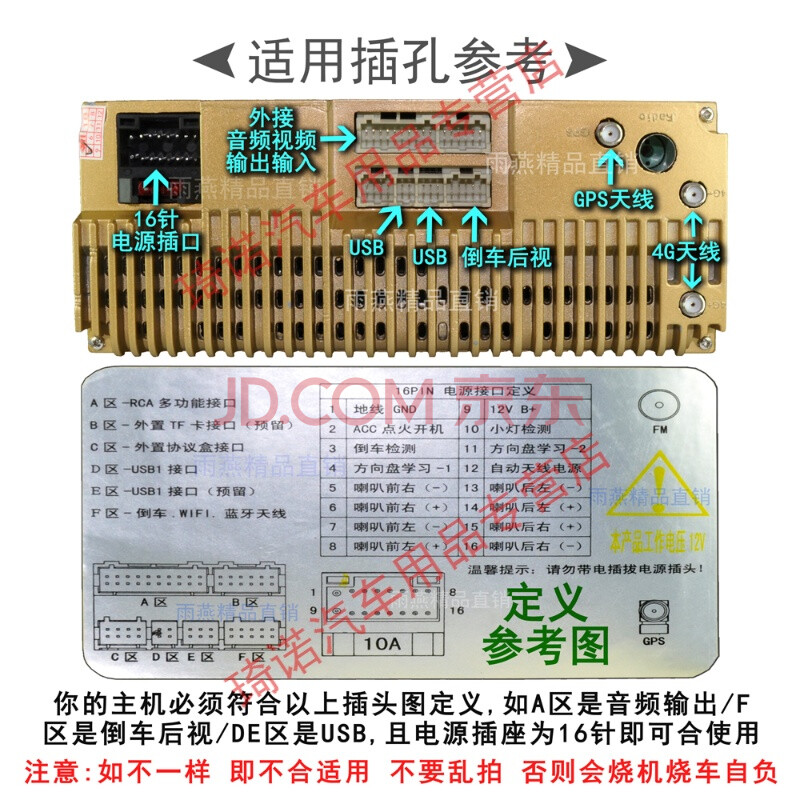 适用于 掌迅安卓大屏导航20p音频输出倒车视频aux输入