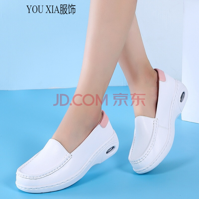 【品牌直营】2019新款春秋白色护士鞋女软底防滑平底气垫厚底坡跟舒适