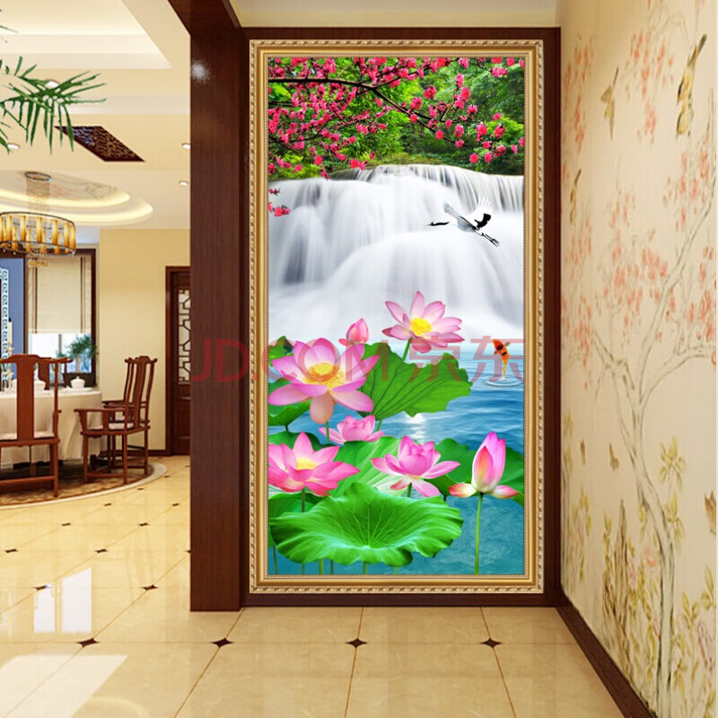 玄关画过道自粘欧式风格壁画自粘入户玄关装饰画花瓶竖版墙纸过道走廊