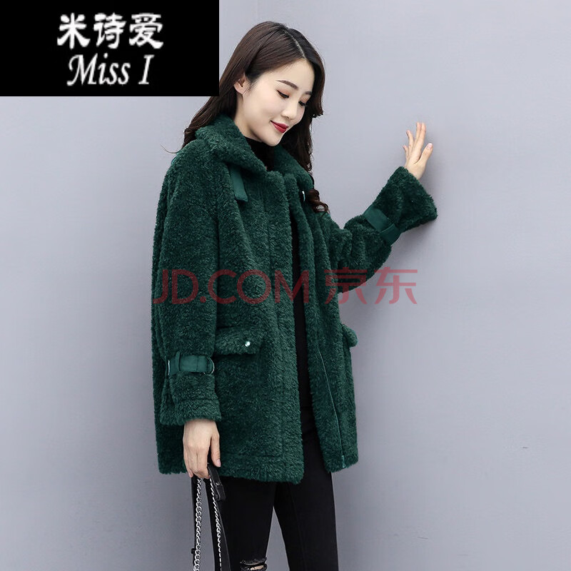 春季加厚羊羔绒中年女式短外套女装皮毛一体外套宽松中长款翻领羊羔