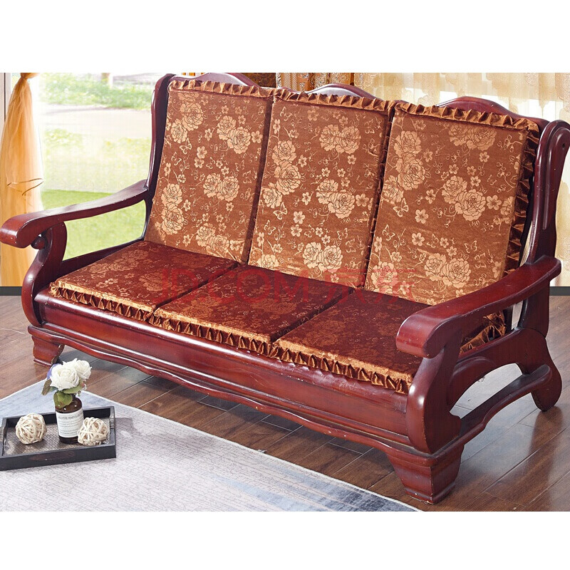 冬季加厚海绵实木沙发垫中式单人红木椅子沙发坐垫连体带靠背 咖啡色