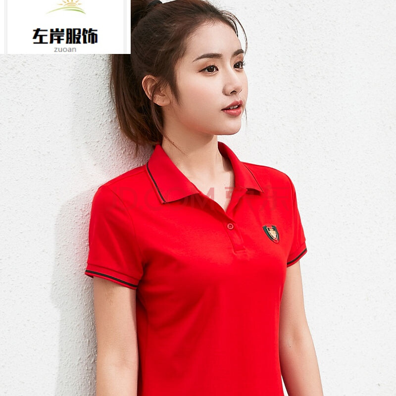 棉 翻领t恤女短袖夏装带领上衣新款半袖女装宽松休闲运动polo衫yp