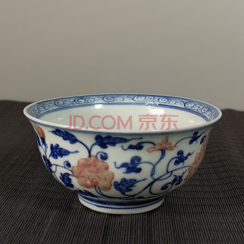 仿明宣德 青花釉里红撇口杯