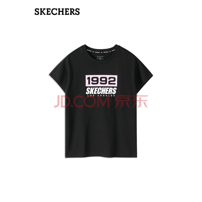 斯凯奇（Skechers）夏女子运动圆领打底衫字母印花休闲针织T恤舒适弹力短袖L120W015