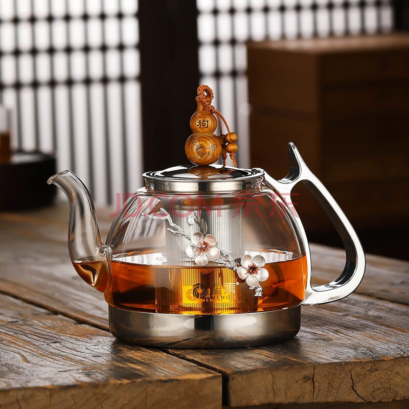 茶具(mengjichaju)玻璃茶壶耐高温过滤家用泡茶壶电磁炉煮茶套装烧水