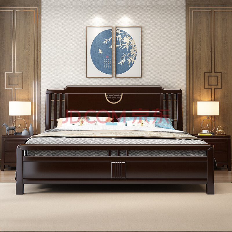 千禧盛世 新中式实木床1.8米主卧品质轻奢高档双人大床婚床1.