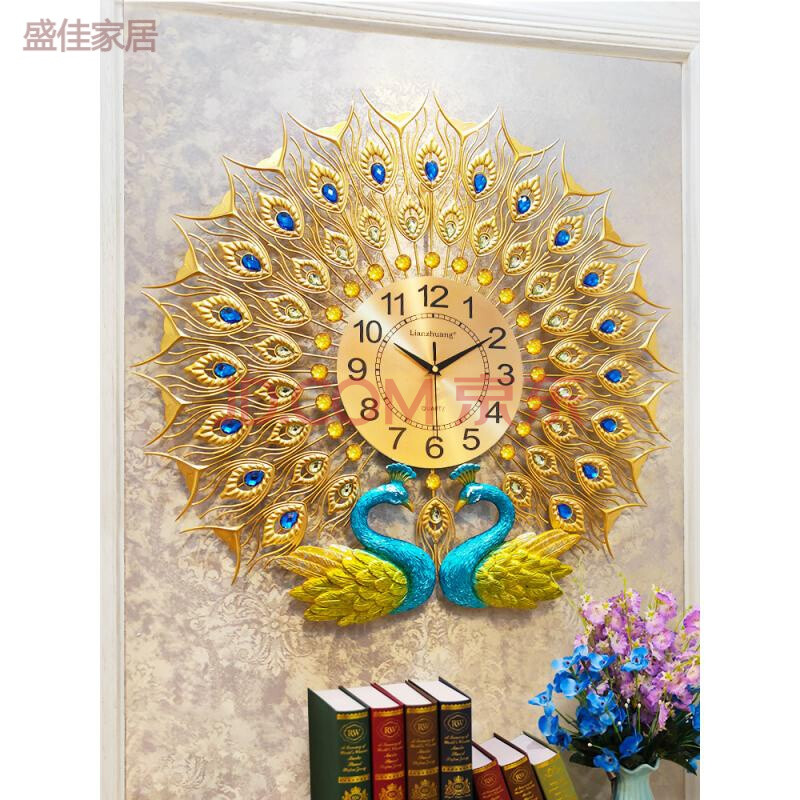 时尚简约创意凤凰欧式大气石英钟表挂墙 璀璨孔雀开屏彩色【60*55cm】