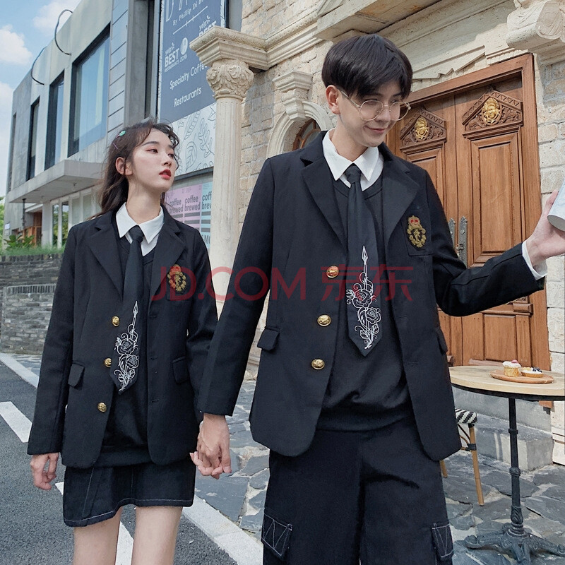 dk 制服男全套日系学院风jk制服毛衣情侣款初高中学生班服 黑色裙子 m