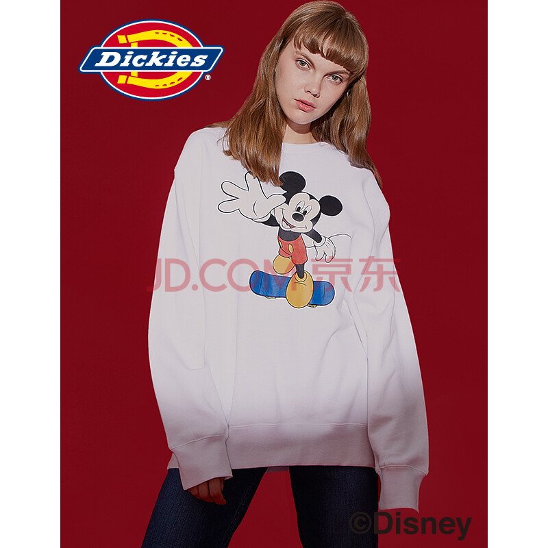 Dickies&Mickey MouseºÏ×÷ÄÐŮͬ¿îÓ¡»¨¿íËÉÔ²ÁìÎÀÒÂ173U30MK01 WH°×É« M/170