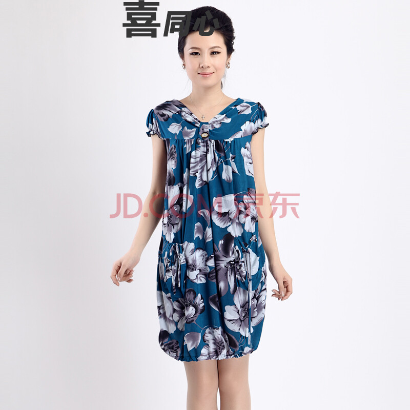 中老年女装夏装雪纺短袖连衣裙 时尚妈妈装中年人夏季