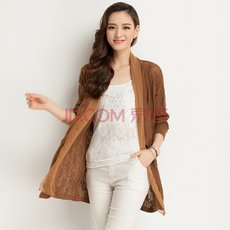 擅变2014夏装新款女<em>雪纺针织拼接</em>镂空<em>开衫</em>百