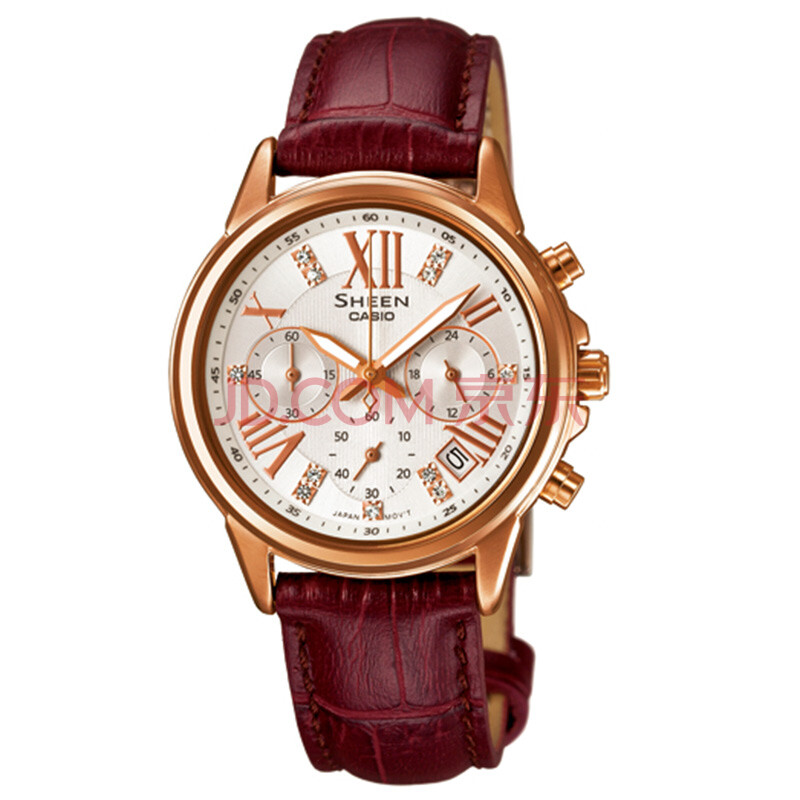 卡西欧(casio)手表 sheen系列she-5026三眼水钻女表 she-5026gl-7aupr