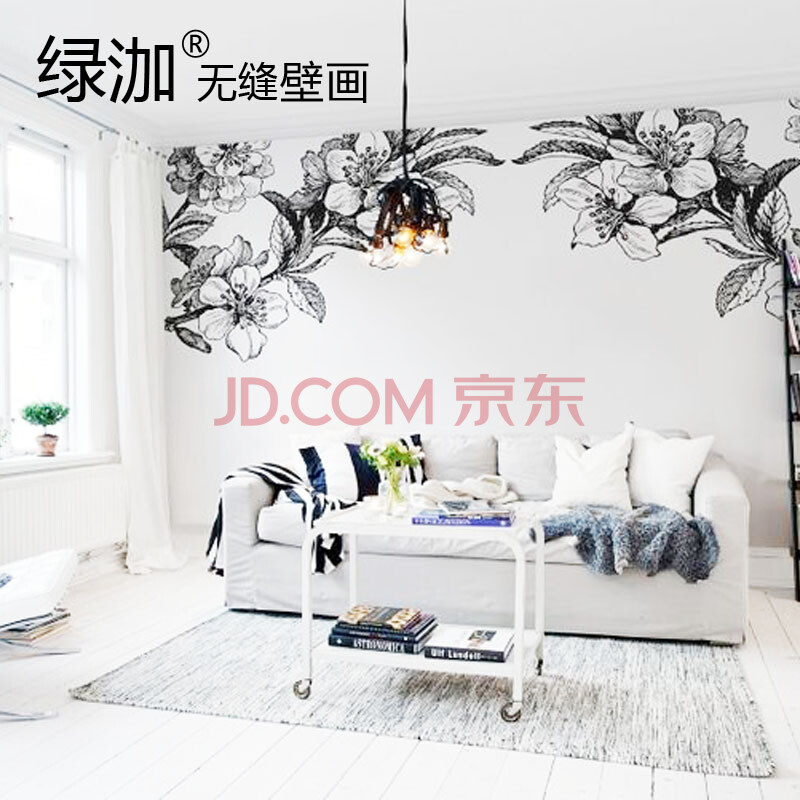绿泇定制壁画墙画装饰画电视墙客厅卧室背景玉兰花 环保无缝仿麻布