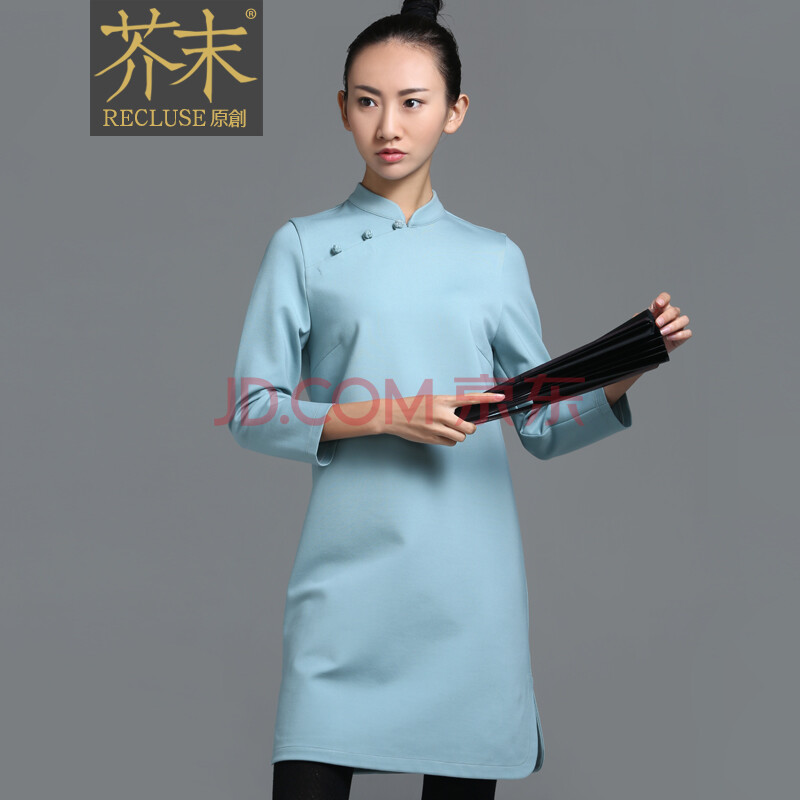 坎卦/中国风新中式盘扣斜襟小立领改良旗袍女连衣裙 天青色预售 m