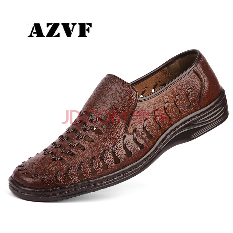 azvf2015皮凉鞋男夏季真皮镂空洞洞商务休闲鞋中老年爸爸鞋男士凉皮鞋