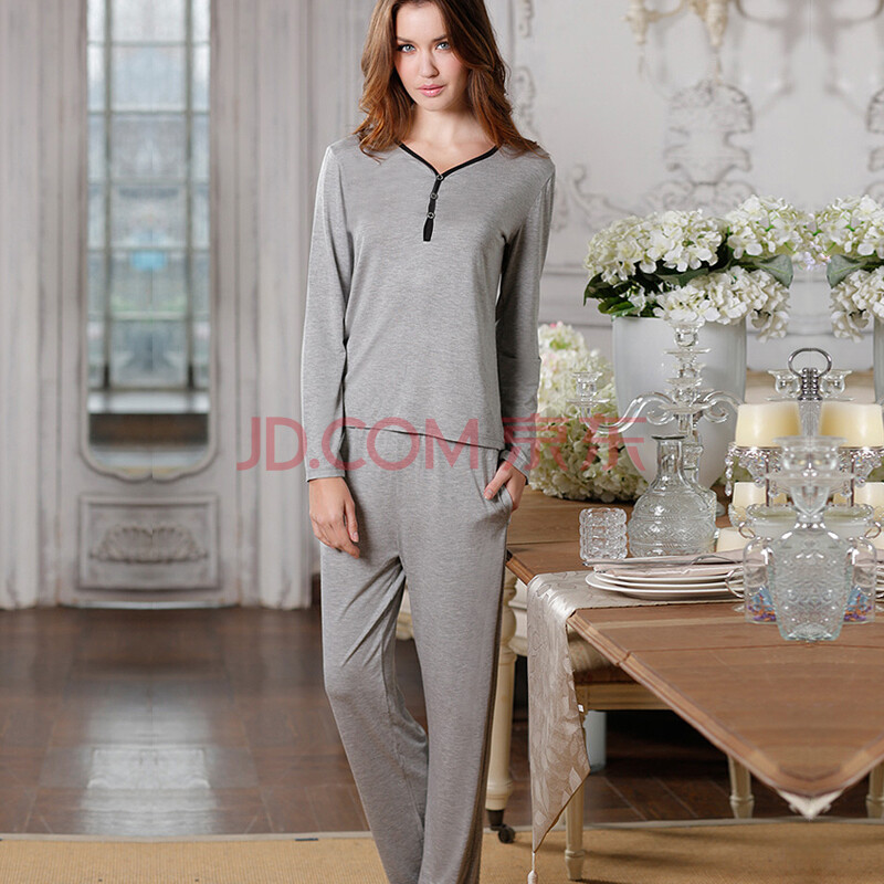 冰亦娇 新款<em>莫代尔</em>长袖情侣<em>睡衣女夏季居家服</em>