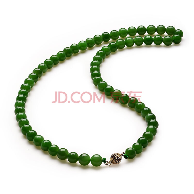 凤禧18K金天然和田玉碧玉8mm项链 珠圆玉润