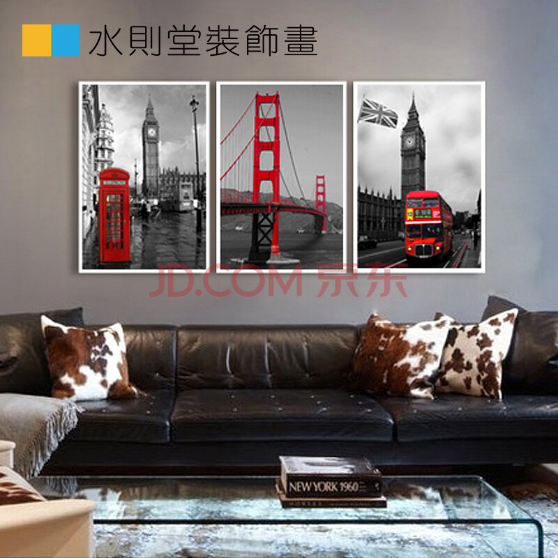 水则堂现代简约黑白装饰画 城市边缘 酒吧挂画