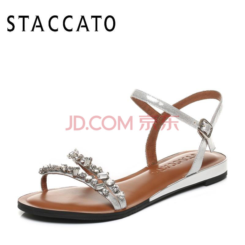 STACCATO/˼¼Óͼ2017Ïļ¾×¨¹ñͬ¿îÉîÀ¼É«ÌùĤ²¼ÃæÅ®Á¹Ð¬9G803BL7Á¹Ð¬´¿É«Æ½ ÒøÉ« 37