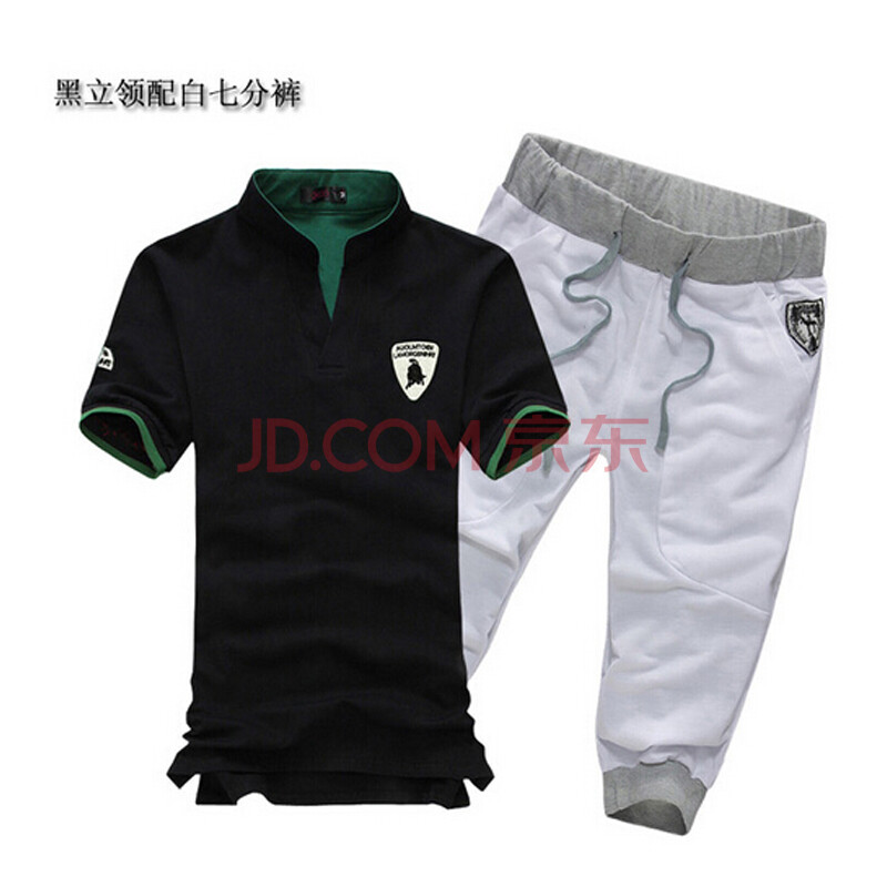 士短袖套装韩版立领棉T恤潮男休闲运动服男七