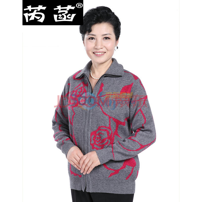 芮菡秋冬季女装新款中<em>老年人羊绒衫</em>花纹<em>开衫</em>老