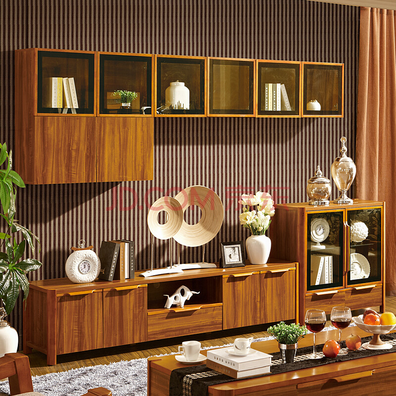凡哥尔家具 现代中式组合电视柜 地柜 客厅家具 柚木色家具 fgg002