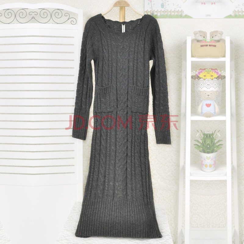 PENGLA 秋冬中<em>长款</em>加厚<em>毛衣连衣裙</em>针织麻花