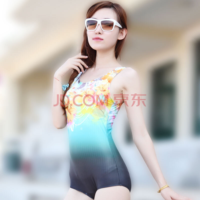 沐琅连体平角泳衣 女士时尚游泳装 大码温泉沙滩修身显瘦泳衣 绿色-2
