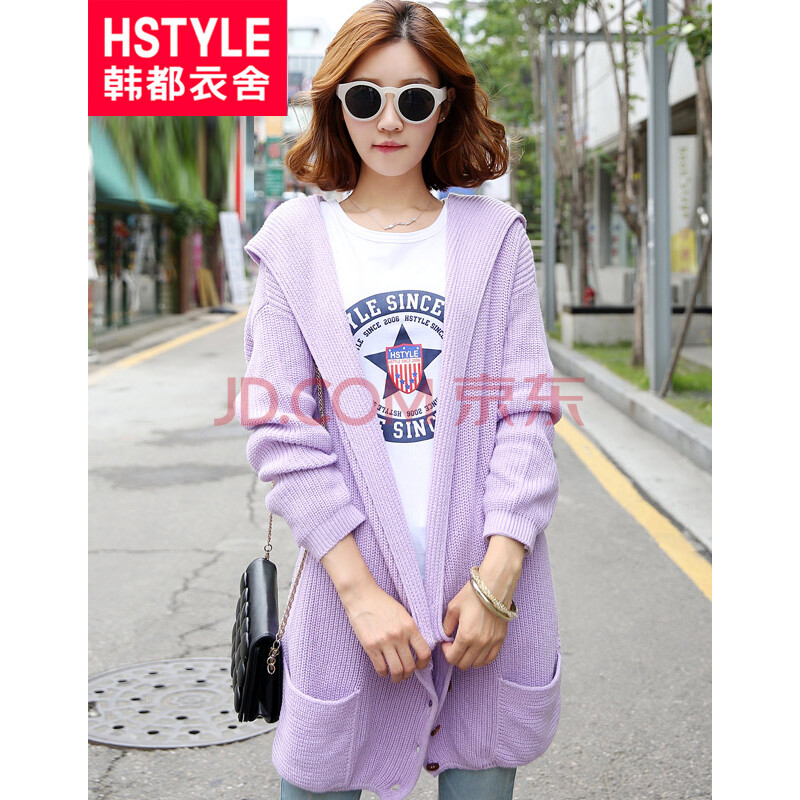 <em>韩都衣舍</em> 韩版2014秋装新款女装纯色连帽宽松