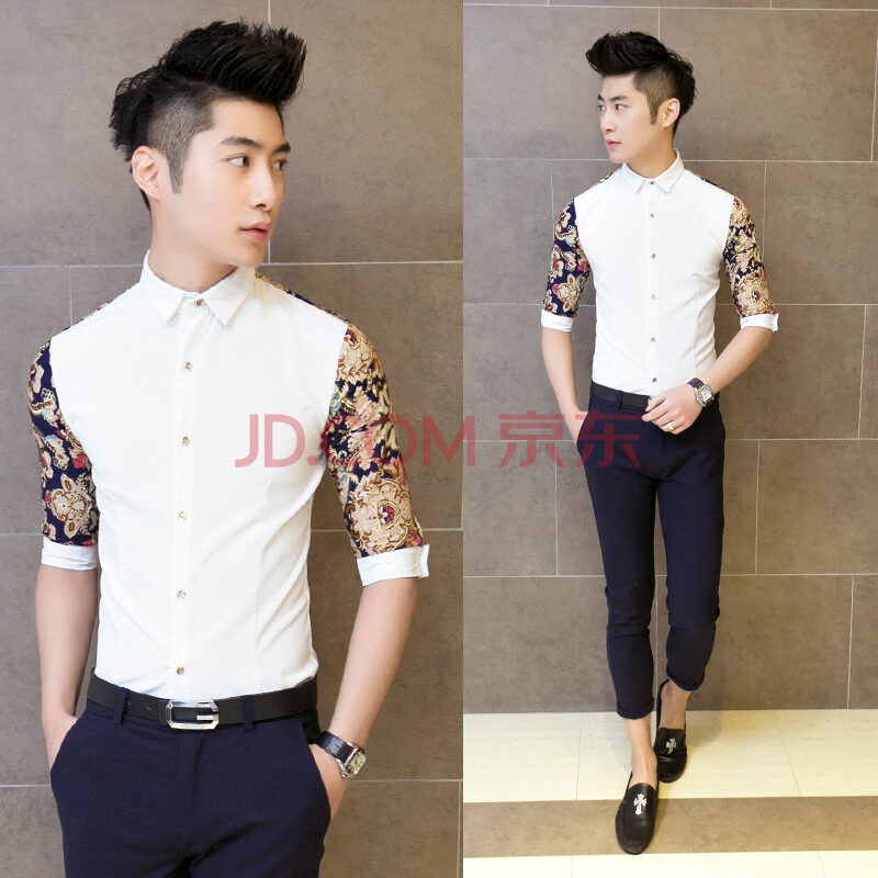 丹杰仕 2014夏季新款短<em>发型</em>师袖衬衫男士拼色