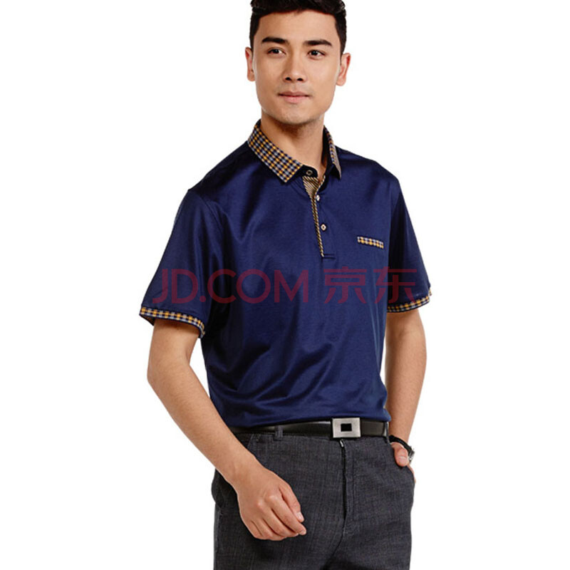 金兔2014春夏男装---商务休闲格子polo短袖男衫图片