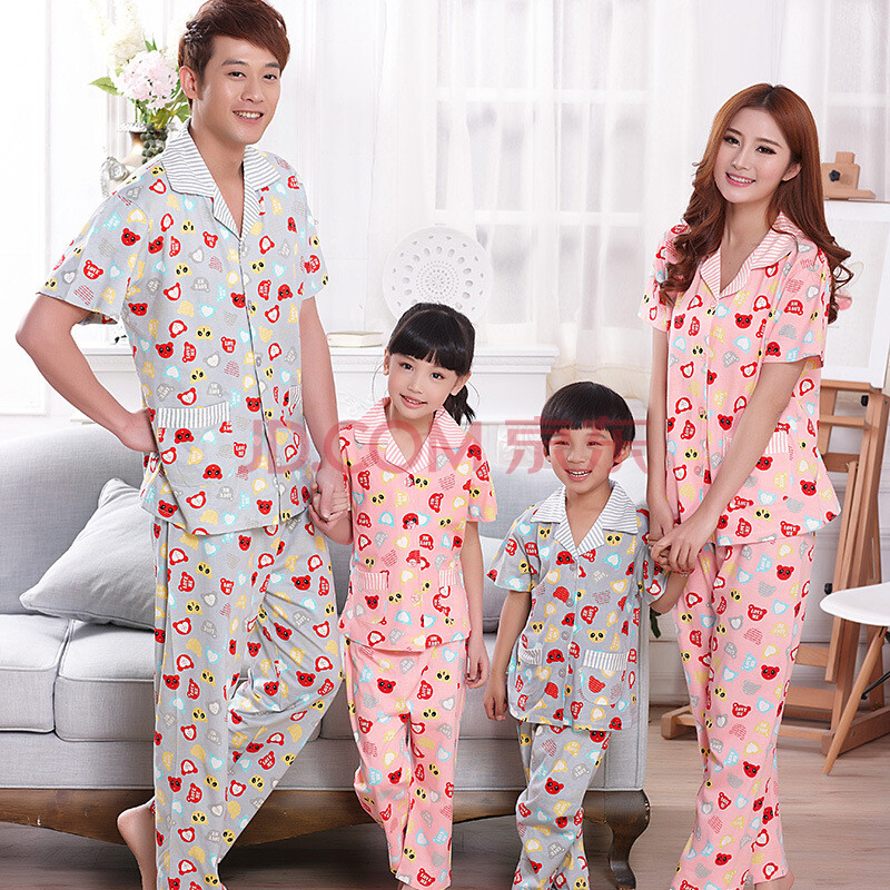 2014<em>夏季短袖</em>亲子<em>睡衣</em>纯棉<em>短袖长裤</em>母女<em>睡衣</em>