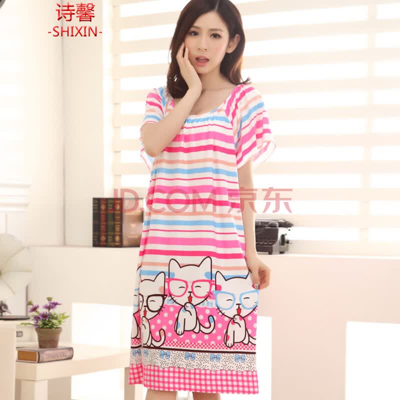 诗馨2014夏装 <em>女式</em>新款短袖<em>棉质</em>睡裙<em>睡衣</em>印花